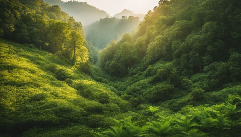一大片擁有許多樹木移植的森林