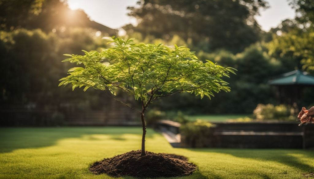 一棵正在進行樹木移植的樹苗